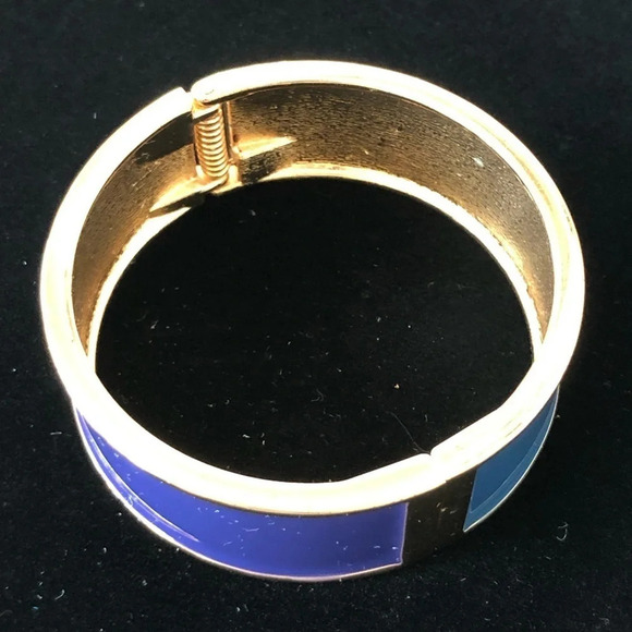 Blue Purple Enamel Gold Tone Clamper Bangle Bracelet Fashion 2.5” - Picture 2 of 3